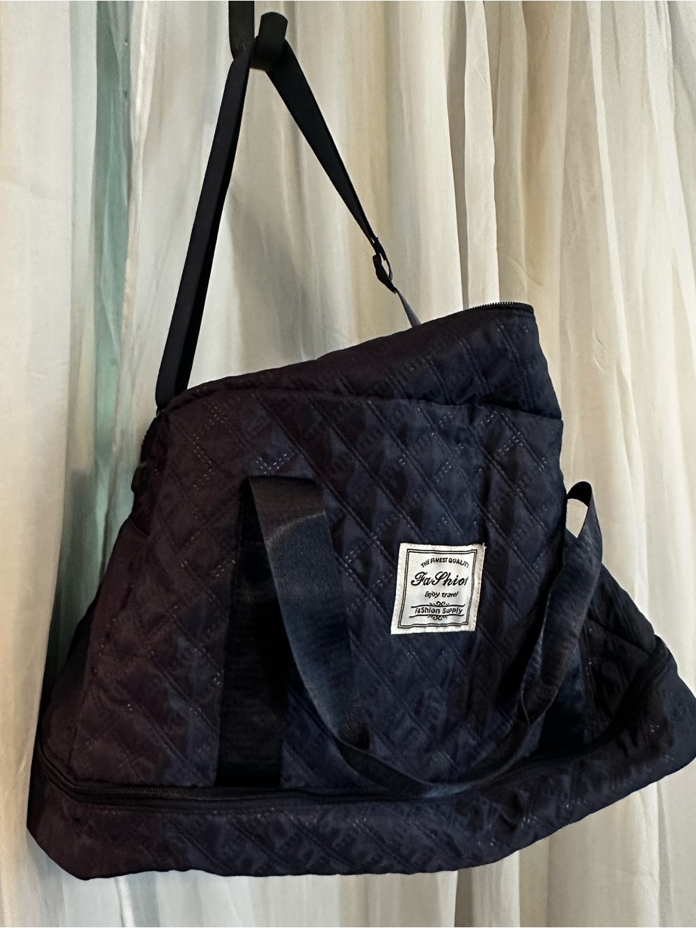 Quilted Navy Fashion Travel Duffel Bag - with multiple zippered compartments New